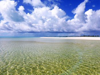 Scenic view of sea against blue sky