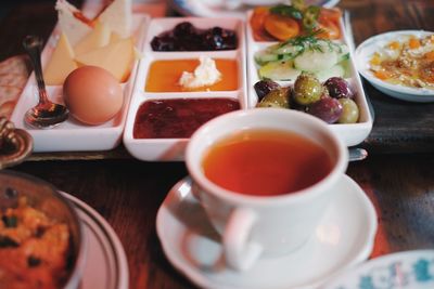 Close-up of breakfast on table