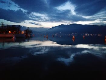 Scenic view of lake against sky at night