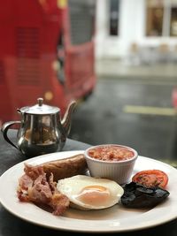 Close-up of breakfast on table