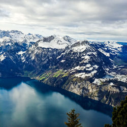 Scenic view of snowcapped mountains against sky