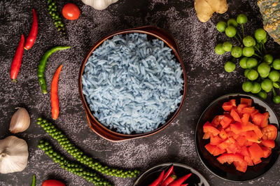 High angle view of fruits in bowl