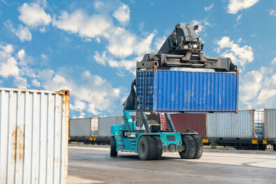 Commercial dock against sky