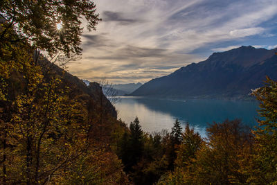 Scenic view of lake against sky during autumn