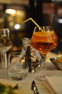 Close-up of beer in glass on table