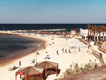 High angle view of people on beach