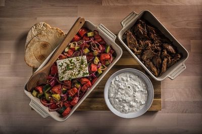 High angle view of food on table