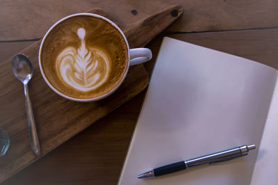 High angle view of coffee on table