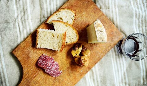 High angle view of breakfast on table