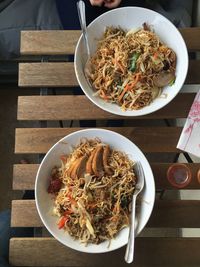 Close-up of fried noodles and tofu