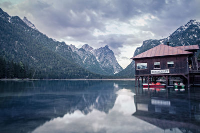 Reflection of mountains in lake against sky