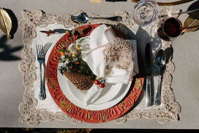 Directly above shot of place setting on table