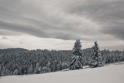 Snow covered landscape against sky