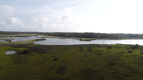 Scenic view of lake against sky