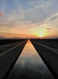 Reflection of clouds in water at sunset