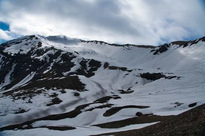 Scenic view of snow covered mountains against sky