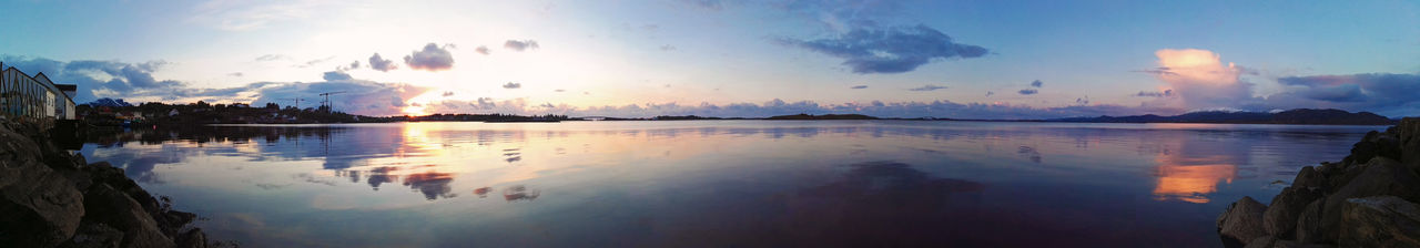 Panoramic view of lake against sky during sunset