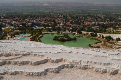 High angle view of buildings in city