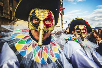 Portrait of male friends in costume