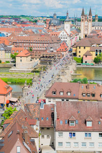 High angle view of buildings in city