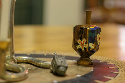 Close-up of objects on table