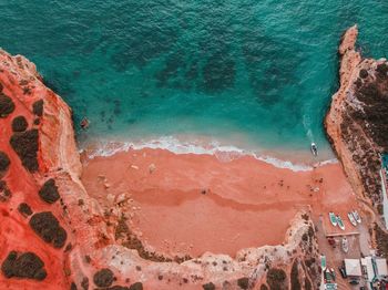 High angle view of rocks on beach