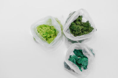 High angle view of vegetables on white background