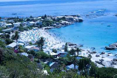 High angle view of sea and trees