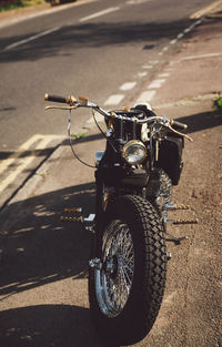 High angle view of motorcycle parked on road