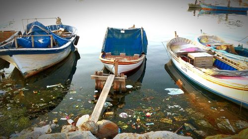 Boats moored in harbor