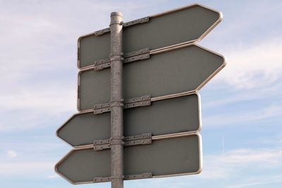 Low angle view of communications signs against sky