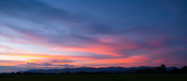 Scenic view of silhouette mountains against sky during sunset