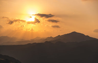 Scenic view of silhouette mountains against sky during sunset