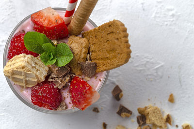 Close-up of dessert in bowl on table