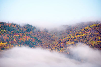 Scenic view of land against sky during autumn