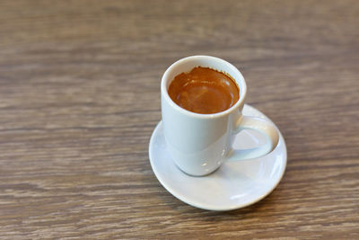 High angle view of coffee on table