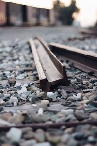 Surface level of abandoned railroad tracks on field