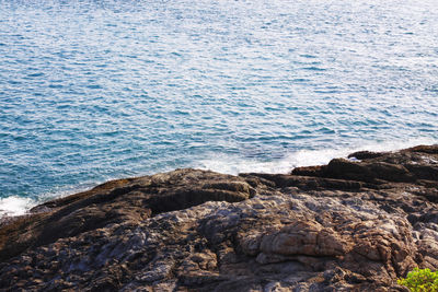 High angle view of rocks on beach