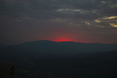 Scenic view of silhouette mountains against sky during sunset