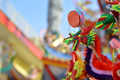 Close-up of multi colored decoration hanging outdoors