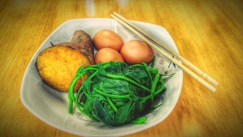 High angle view of food on table