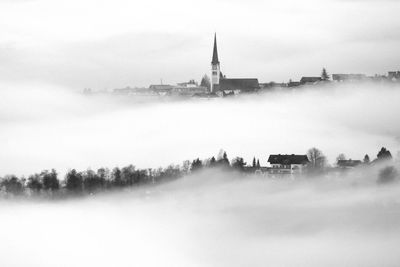 Buildings in foggy weather