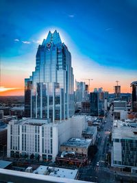 View of city at sunset