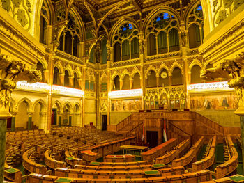 Interior of historic building at night