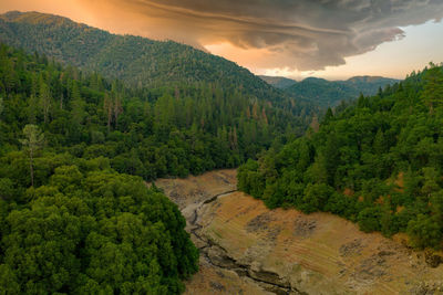 Scenic view of mountains against sky during sunset