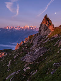 Scenic view of mountain against sky during sunset