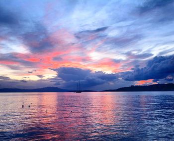 Scenic view of sea against dramatic sky