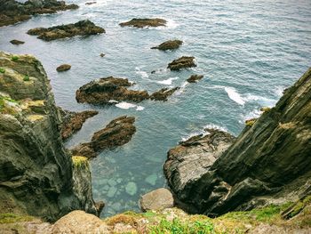 High angle view of rocks on shore