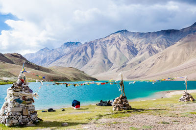 Scenic view of rocky mountains against sky