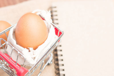 High angle view of breakfast on table